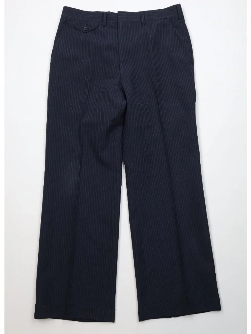 Vtg 70s Mens 38R 2 Piece Pinstriped Wool Suit Wedding Blue Wide Leg 32x29 USA